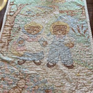 Vintage Bear Couple Quilted Baby Blanket - Pastel Nursery Print